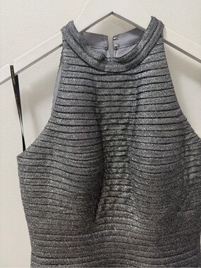 Metallic Silver Halter Knit Dress